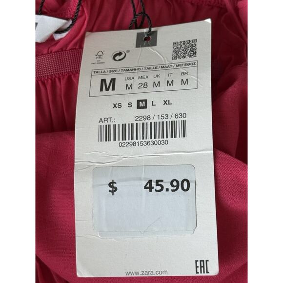 Zara NWT Hot Pink Mini Babydoll Sundress Ruffle Trim Spaghetti Tie Strap Sz M - Picture 9 of 16